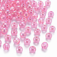 Transparent Acrylic Beads, AB Color Plated, Round, Hot Pink, 6x5mm, Hole: 1.8mm, about 4400pcs/500g(MACR-S370-B6mm-704)