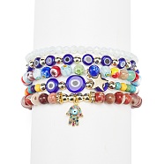 5Pcs 5 Style Natural & Synthetic Mixed Gemstone & Lampwork Evil Eye & Millefiori Stretch Bracelets Set, Cubic Zirconia Hamsa Hand & Star Charms Stackable Bracelets for Women, Mixed Color, Inner Diameter: 2-1/8 inch(5.3cm), 1Pc/style(BJEW-JB08886)