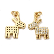 925 Sterling Silver Micro Pave Cubic Zirconia Charms, Christmas Reindeer Charm, with Jump Ring, Real 18K Gold Plated, 14.5x10.5x2mm, Hole: 2.3mm(STER-I010-11G)