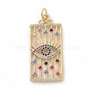 Brass Micro Pave Colorful Cubic Zirconia Pendants, Real 18K Gold Plated, with Jump Ring, Rectangle Charms, Eye, 40.5x19x2mm, Jump Ring: 7x1mm, Inner Diameter: 5mm(KK-E068-VF030)