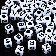 Opaque Acrylic Beads, Cube with Alphabet, Random Mixed Letters, 5x5x5mm, Hole: 2mm, about 5050pcs/500g(SACR-S273-35D-01)