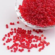 8/0 Frosted Round Glass Seed Beads, Red, Size: about 3mm in diameter, hole:1mm, about 1101pcs/50g(X-SEED-A008-3mm-M5)