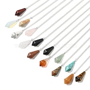 Natural & Synthetic Gemstone Cone Pointed Dowsing Pendulums, with Silver Plated Iron Curb Chains, Faceted, 210~215mm(G-A249-03S)