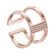 SHEGRACE Chic 925 Sterling Silver Double Bands Cuff Rings, Open Rings, Micro Pave AAA Cubic Zirconia, Rose Gold, 17mm(JR353A)