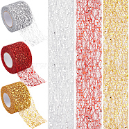 3 Rolls 3 Colors Glitter Sequin Deco Mesh Ribbons, Tulle Fabric, Tulle Roll Spool Fabric For Skirt Making, Mixed Color, 2 inch(50.5mm), 10 yards/roll(9.14m/roll), 1 roll/color(ORIB-GF0001-05)