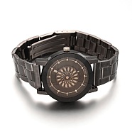 Gunmetal Plated Stainless Steel Rhinestone Wristwatch Quartz Watches, with Alloy Watch Head, Black, 65mm, Watch Head: 38x34x9.5mm, Watch Face: 31mm(X-WACH-E020-08A-01)