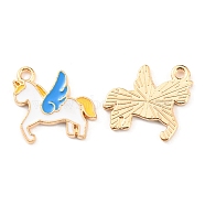 Alloy Enamel Pendants, Cadmium Free & Lead Free, Light Gold, Unicorn Charm, White, 15.5x16x1.5mm, Hole: 1.6mm(ENAM-E010-04KCG)