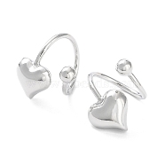 Brass Open Cuff Rings for Women, Heart, Platinum, Inner Diameter: 19mm(RJEW-D016-07P)