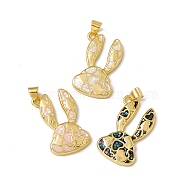 Natural Shell Pendants, Rabbit Charms with Heart, Dyed, with Rack Plating Golden Tone Brass Findings, Long-Lasting Plated, Mixed Color, 26x16.5x4mm, Hole: 4.5x3.5mm(KK-M234-07G)