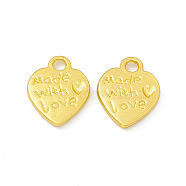 Rack Plating Alloy Charms, Cadmium Free & Lead Free & Nickle Free, Heart with Word Made with Love, Matte Gold Color, 12.5x9.5x1.5mm, Hole: 1.8mm(FIND-G045-41MG)