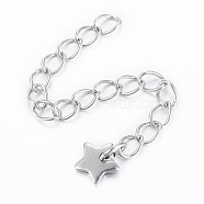 304 Stainless Steel Chain Extender, with Star Charms, Stainless Steel Color, 55x2.8mm(STAS-H558-41P)