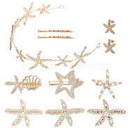 Elite 8 Style Starfish Alligator Hair Clips & Stud Earrings & Headband Set, Golden, 276x19~34x4.5~5mm, Hole: 4.7mm(AJEW-PH0011-44)