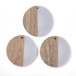 Resin & Walnut Wood Pendants, Flat Round, Light Steel Blue, 28x3~4mm, Hole: 1.8mm(RESI-T023-15A)