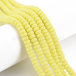 Handmade Polymer Clay Beads Strands, for DIY Jewelry Crafts Supplies, Flat Round, Light Yellow, 6~7x3mm, Hole: 1.5mm, about 113~116pcs/strand, 15.55 inch~16.14 inch(39.5~41cm)(CLAY-N008-008-43)