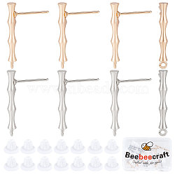 20Pcs Brass Bamboo Shape Stud Earring Findings, with 925 Sterling Silver Pins and Horizontal Loops, with 30Pcs Plastic Ear Nuts, Nickel Free, Platinum & Real 18K Gold Plated, 23x3mm, Hole: 1.4mm, Pin: 1mm(KK-BBC0004-91)