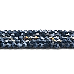 Opaque Solid Color Electroplate Glass Beads Strands, AB Color Plated, Faceted, Bicone, Prussian Blue, 4x4mm, Hole: 0.8mm, about 87~98pcs/strand, 12.76~14.61 inch(32.4~37.1cm)(X1-GLAA-F029-P4mm-A09)
