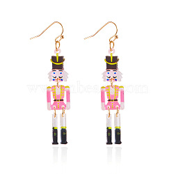Christmas Theme Acrylic Human Dangle Earrings, Golden, Pink, 67x13mm(FS-WGA2E6F-06)