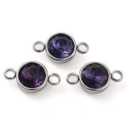 Glass Connector Charms, Faceted, Flat Round Links, with Stainless Steel Color Tone 304 Stainless Steel Findings, Dark Indigo, 17.5x10x6.5mm, Hole: 2.5mm(GLAA-G018-P15)
