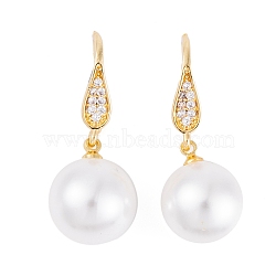 Rack Plating Brass Cubic Zirconia ABS Pearl Earring Hooks, Cadmium Free & Lead Free, Long-Lasting Plated, Real 18K Gold Plated, 29x4mm(EJEW-S219-16G-02)