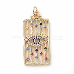 Brass Micro Pave Colorful Cubic Zirconia Pendants, Real 18K Gold Plated, with Jump Ring, Rectangle Charms, Eye, 40.5x19x2mm, Jump Ring: 7x1mm, Inner Diameter: 5mm(KK-E068-VF030)