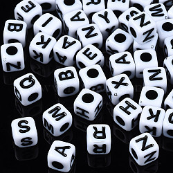 Opaque Acrylic Beads, Cube with Alphabet, Letter A~Z, 5x5x5mm, Hole: 2mm, about 5050pcs/500g(SACR-S273-35D-01)