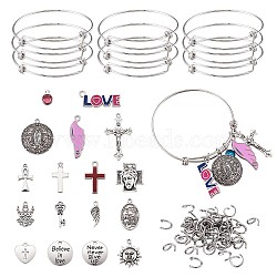 DIY Bracelet Making, with Alloy Pendants, Adjustable 201 Stainless Steel Expandable Bangle Making, 304 Stainless Steel Jump Rings and Glass Charms, Antique Silver & Platinum, 65mm(DIY-TA0002-54)