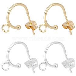 20Pcs 2 Color 304 Stainless Steel Ring Stud Earrings Findings, Half Hoop Earrings Findings with Loops, with 20Pcs Brass & 304 Stainless Steel Friction Ear Nuts, Real 24K Gold Plated & Stainless Steel Color, 15.5x12.5x2.4mm, Pin: 0.7mm, 10Pcs/color(STAS-BBC0004-69)