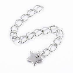 304 Stainless Steel Chain Extender, with Star Charms, Stainless Steel Color, 55x2.8mm(STAS-H558-41P)