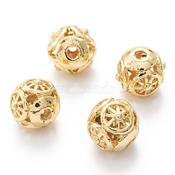 Alloy Hollow Beads, Round with Sun, Cadmium Free & Lead Free, Real 18K Gold Plated, 8x7~8mm, Hole: 1.5~2mm(PALLOY-P238-17G-RS)
