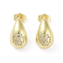 Teardrop Rack Plating Brass Cubic Zirconia Stud Earrings for Women, Long-Lasting Plated, Lead Free & Cadmium Free, Real 18K Gold Plated, Clover, 19x11mm(EJEW-B047-02G-13)