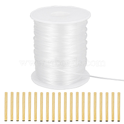 50M Nylon Boning for Bridal Dress Bustle, Crinoline Boning, 20Pcs Brass Tube Beads, Clear, 1.5mm(FIND-OC0003-84A)
