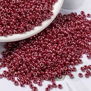 MIYUKI Round Rocailles Beads, Japanese Seed Beads, 8/0, (RR425) Opaque Cadillac Red Luster, 8/0, 3mm, Hole: 1mm, about 2111~2277pcs/50g