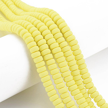 Handmade Polymer Clay Beads Strands, for DIY Jewelry Crafts Supplies, Flat Round, Light Yellow, 6~7x3mm, Hole: 1.5mm, about 113~116pcs/strand, 15.55 inch~16.14 inch(39.5~41cm)