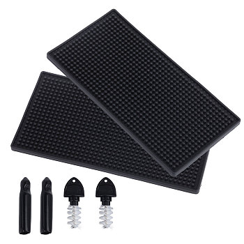 PVC Anti-Slip Table Mat, with Silicone Bottle Caps, Plastic & 304 Stainless Steel Beer Tap Cleaning Brushes, Black