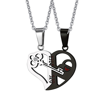 2Pcs 2 Style Stainless Steel Heart Key Matching Pendant Necklaces Set, Word Number 1314 520 Couple Necklaces for Valentine's Day, Black, 8.27 ~19.69 inch(21~50cm), 1Pc/style