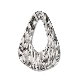 304 Stainless Steel Pendants, Textured, Teardrop Charms, Antique Silver, 34x22x1~2mm, Hole: 1.6~1.8mm