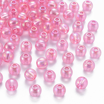 Transparent Acrylic Beads, AB Color Plated, Round, Hot Pink, 6x5mm, Hole: 1.8mm, about 4400pcs/500g