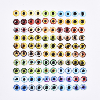 Flat Back Glass Cabochons, Dome/Half Round with Dragon Eye Pattern, Mixed Color, 8x3mm, 2pcs/color, 50 colors, 100pcs/bag