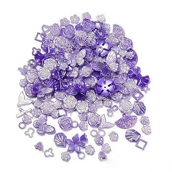 DIY Gradient Color Style Jewelry Making Finding Kits, Including Plastic Bead & Cabochon & Link & Pendants, Butterfly/Leaf/Flower/Bowknot/Shell/Star Shapes, Blue Violet, 8~34.5x8~40x2~11mm, Hole: 1~6mm, about 804pcs/500g
