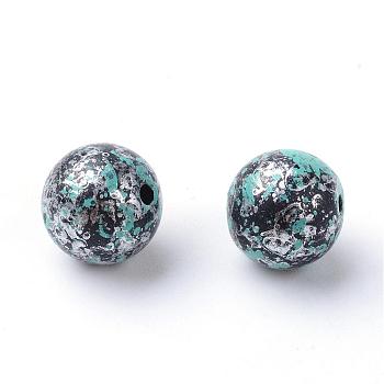Antique Style Acrylic Beads, Round, Antique Silver Plated, 11~12mm, Hole: 1.5mm, about 520pcs/500g