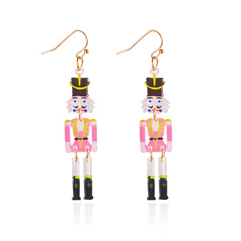 Christmas Theme Acrylic Human Dangle Earrings, Golden, Pink, 67x13mm