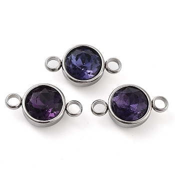 Glass Connector Charms, Faceted, Flat Round Links, with Stainless Steel Color Tone 304 Stainless Steel Findings, Dark Indigo, 17.5x10x6.5mm, Hole: 2.5mm