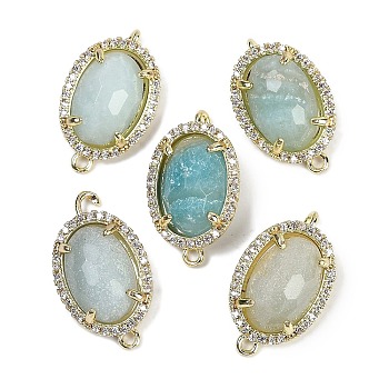 Natural Flower Amazonite Faceted Oval Links, Rack Plating Brass Micro Pave Clear Cubic Zirconia Connector Charms, Golden, 21x12.5x5mm, Hole: 1.6mm and 1.4mm