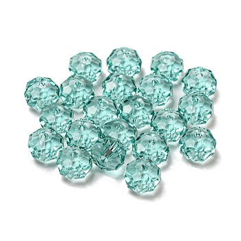 Transparent Glass Beads, Faceted, Rondelle, Indicolite, 6x4mm, Hole: 1.2mm