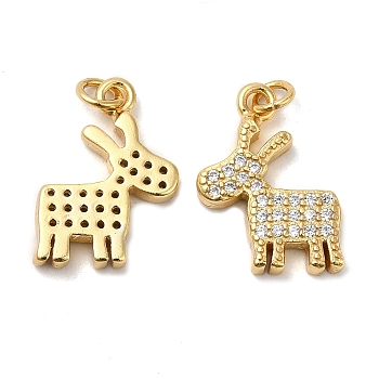 925 Sterling Silver Micro Pave Cubic Zirconia Charms, Christmas Reindeer Charm, with Jump Ring, Real 18K Gold Plated, 14.5x10.5x2mm, Hole: 2.3mm