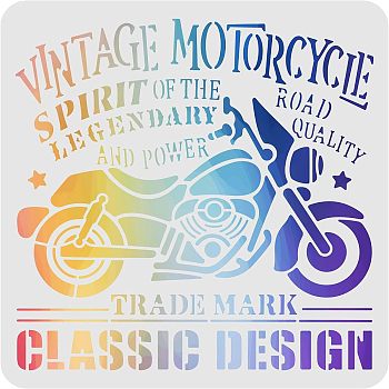 Plastic Reusable Drawing Painting Stencils Templates, for Painting on Scrapbook Paper Wall Fabric Floor Furniture Wood, Square, Motorbike Pattern, 300x300mm