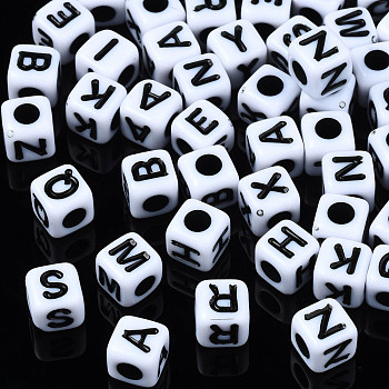 Opaque Acrylic Beads, Cube with Alphabet, Random Mixed Letters, 5x5x5mm, Hole: 2mm, about 5050pcs/500g