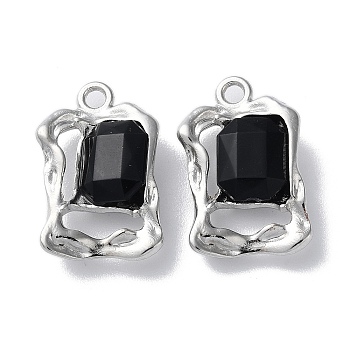 Alloy with Glass Pendant, Twist Rectangle Charms, Lead Free & Cadmium Free, Platinum, 22x14.5x5mm, Hole: 2mm