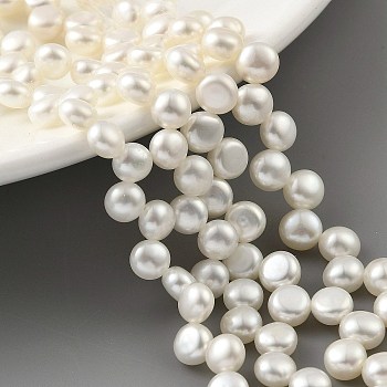 Natural Cultured Freshwater Pearl Beads Strands, Top Drilled, Half Round, Old Lace, 5~6mm, Hole: 0.5mm, about 47pcs/strand, 8.66 inch(22cm)