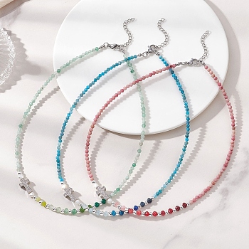 Natural Mixed Stone Faceted Round and Dyed Malaysia Jade & Pearl Beaded Necklaces with Brass Micro Pave Clear Cubic Zirconia Cross, Platinum, 15.47~15.51 inch(39.3~39.4cm)